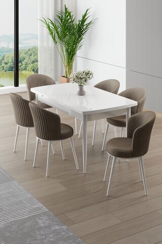 Set masa extensibila si scaune, Hanah Home, Asfel, Alb / Cappuccino