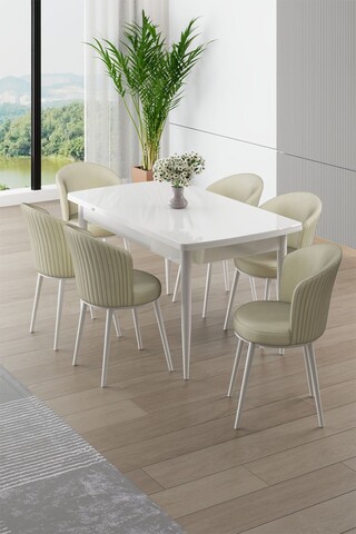 Set masa extensibila si scaune, Hanah Home, Asfel, Alb / Crem