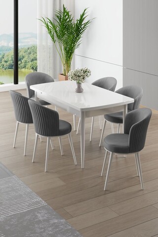 Set masa extensibila si scaune, Hanah Home, Asfel, Alb/Gri