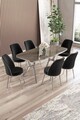 Set masă și scaune (7 piese), Hanah Home, Lena, Antracit / Crom / Negru