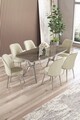 Set masă și scaune (7 piese), Hanah Home, Lena, Antracit / Crom / Crem