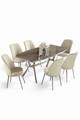 Set masă și scaune (7 piese), Hanah Home, Lena, Antracit / Crom / Crem