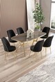 Set masă și scaune (7 piese), Hanah Home, Lena, Antracit / Aur / Negru