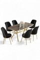 Set masă și scaune (7 piese), Hanah Home, Lena, Antracit / Aur / Negru