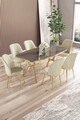 Set masă și scaune (7 piese), Hanah Home, Lena, Antracit / Auriu / Crem