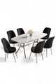 Set masă și scaune (7 piese), Hanah Home, Lena, MARMURĂ ALBĂ CROM / NEGRU