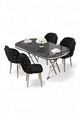 Set masă și scaune (5 bucăți), Hanah Home, Zae, Marmură neagră / Crom / Negru