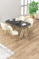 Set masă și scaune (5 bucăți), Hanah Home, Zae, Marmură neagră / Auriu / Crem
