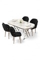Set masă și scaune (5 bucăți), Hanah Home, Zae, MARMURĂ ALBĂ CROM / NEGRU