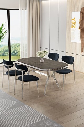 Set masă și scaune (5 bucăți), Hanah Home, Olya, Antracit / Crom