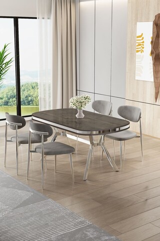 Set masă și scaune (5 bucăți), Hanah Home, Olya, Antracit / Crom / Gri