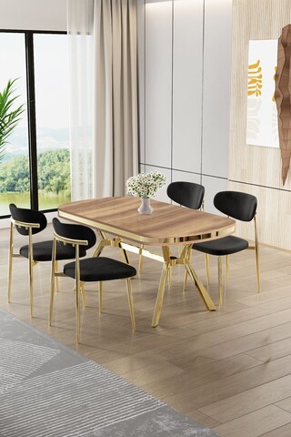 Set masă și scaune (5 bucăți), Hanah Home, Olya, Stejar / Auriu / Negru