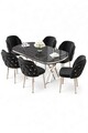 Set masă și scaune (7 piese), Hanah Home, Zae, Marmură neagră / Crom / Negru