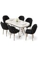 Set masă și scaune (7 piese), Hanah Home, Zae, MARMURĂ ALBĂ CROM / NEGRU