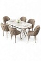 Set masă și scaune (7 piese), Hanah Home, Zae, Marmură albă / Crom / Cappuccino