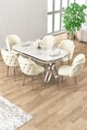 Set masă și scaune (7 piese), Hanah Home, Zae, Marmură albă / Crom / Crem