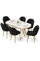Set masă și scaune (7 piese), Hanah Home, Zae, Marmură albă / Auriu / Negru
