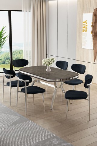 Set masă și scaune (7 piese), Hanah Home, Olya, Antracit / Crom