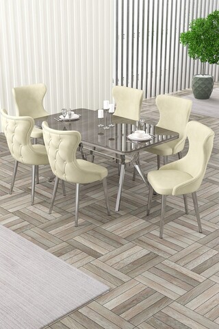 Set masa extensibila si scaune, Hanah Home, Esla, Antracit / Crom / Crem