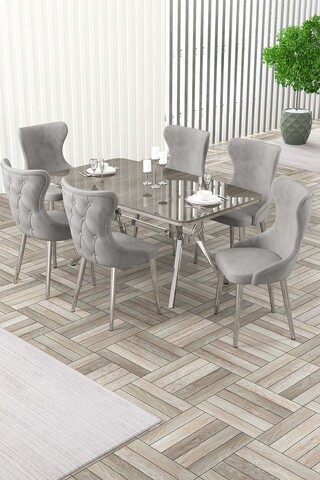Set masa extensibila si scaune, Hanah Home, Esla, Antracit / Crom / Gri
