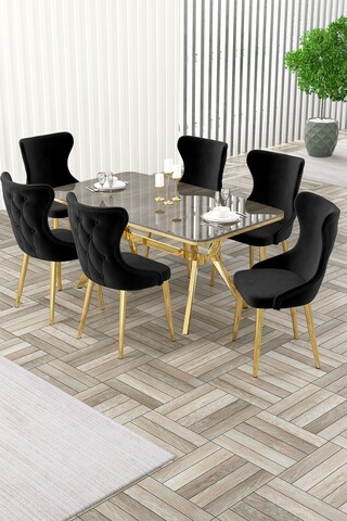 Set masa extensibila si scaune, Hanah Home, Esla, Antracit / Aur / Negru