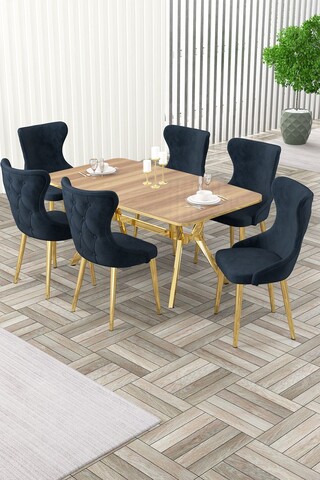 Set masa extensibila si scaune, Hanah Home, Esla, Stejar / Auriu / Antracit