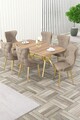 Set masa extensibila si scaune, Hanah Home, Esla, Stejar / Auriu / Cappuccino