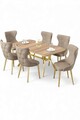 Set masa extensibila si scaune, Hanah Home, Esla, Stejar / Auriu / Cappuccino