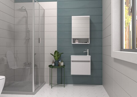 Set mobilier de baie (2 piese), Hanah Home, Pıccolo 50, Alb mat
