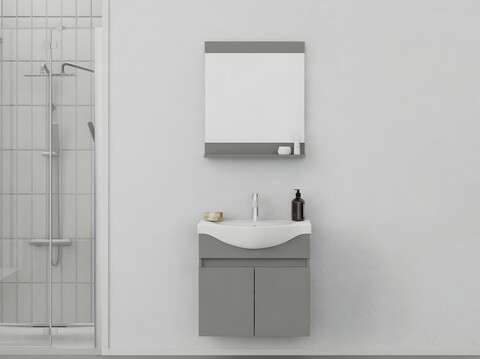 Set mobilier de baie (2 piese), Hanah Home, Mare 65, Gri Mat