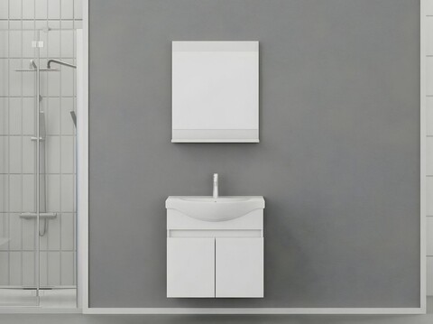 Set mobilier de baie (2 piese), Hanah Home, Mare 65, Alb mat