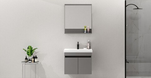 Set mobilier de baie (2 piese), Hanah Home, Pace 65, Gri Mat