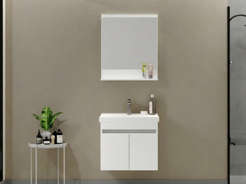 Set mobilier de baie (2 piese), Hanah Home, Pace 65, Alb mat