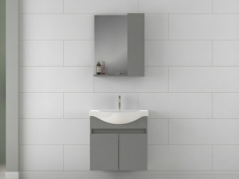 Set mobilier de baie (2 piese), Hanah Home, Sole 65, Gri Mat