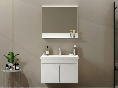 Set mobilier de baie (2 piese), Hanah Home, Pace 80, Alb mat