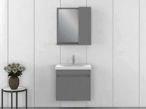 Set mobilier de baie (2 piese), Hanah Home, Amore 65, Gri Mat