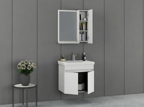 Set mobilier de baie (2 piese), Hanah Home, Amore 65, Alb mat