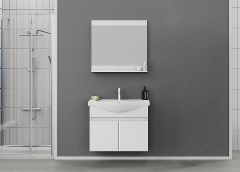 Set mobilier de baie (2 piese), Hanah Home, Mare 80, Alb mat