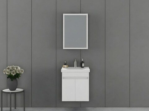 Set mobilier de baie (2 piese), Hanah Home, Amore 55, Alb mat