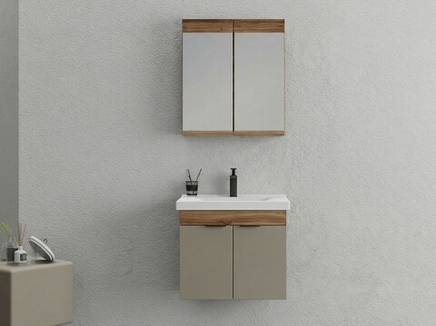 Set mobilier de baie (2 piese), Hanah Home, Carıno 65, Pin / Latte