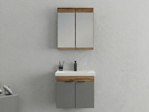 Set mobilier de baie (2 piese), Hanah Home, Carıno 65, Pin / Gri mat