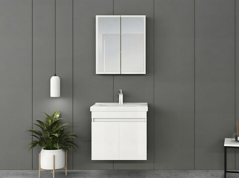 Set mobilier de baie (2 piese), Hanah Home, Foresta 65, Alb mat