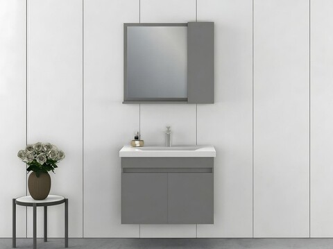 Set mobilier de baie (2 piese), Hanah Home, Amore 80, Gri Mat