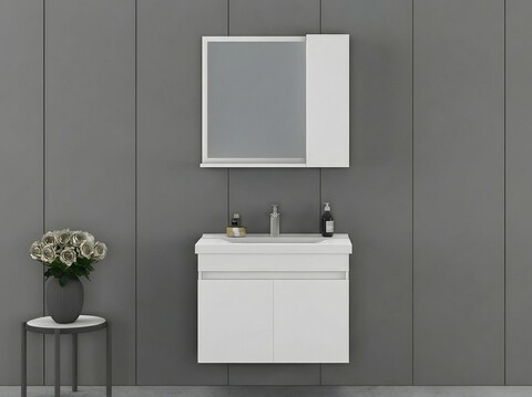 Set mobilier de baie (2 piese), Hanah Home, Amore 80, Alb mat
