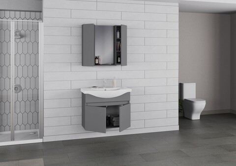 Set mobilier de baie (2 piese), Hanah Home, Sole 80, Gri Mat