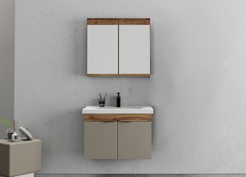 Set mobilier de baie (2 piese), Hanah Home, Carıno 80, Pin / Latte