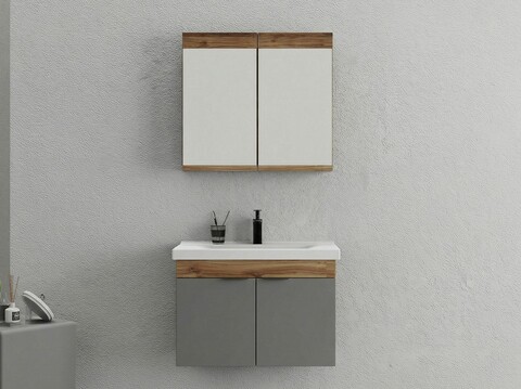 Set mobilier de baie (2 piese), Hanah Home, Carıno 80, Pin / Gri mat