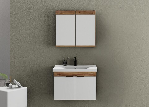 Set mobilier de baie (2 piese), Hanah Home, Carıno 80, Pin / Alb Mat