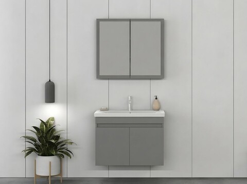 Set mobilier de baie (2 piese), Hanah Home, Foresta 80, Gri Mat