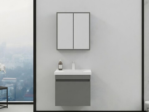 Set mobilier de baie (2 piese), Hanah Home, Bellezza 65, Gri Mat